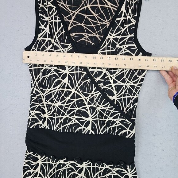Y2K 90s Max Studio Dress Womens L Black/Cream Drop Waist Jersey Knit Made In USA - Picture 5 of 7
